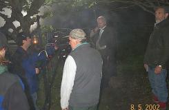 Film crew get ready for a take of Sir Charles (Camera-man Dennis Boni prepares for action, as Producer & Director, Pip Gilmour, looks on), 